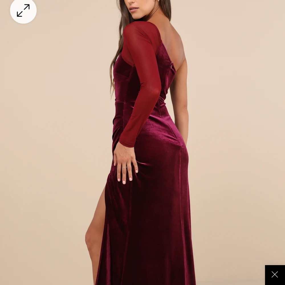Lulus Dark Magenta Velvet Mesh One-Shoulder Maxi Dress